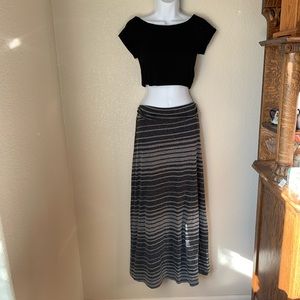Mossimo Gray Striped Maxi Skirt